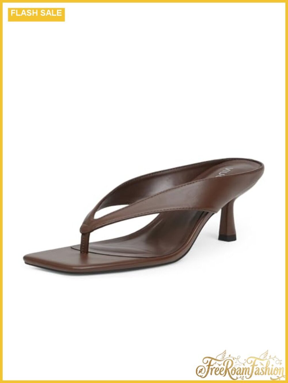 Square Toe Thong Kitten Heel Sandals Faux Leather Slip On Heels